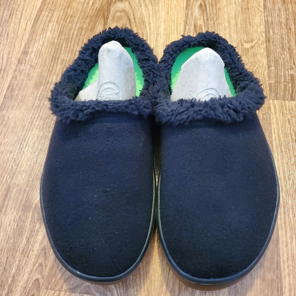 OOFOS Oocoozie Slippers Men 9 Black Mule Sherpa Luxe Recovery Shoes New‎ - Picture 3 of 6